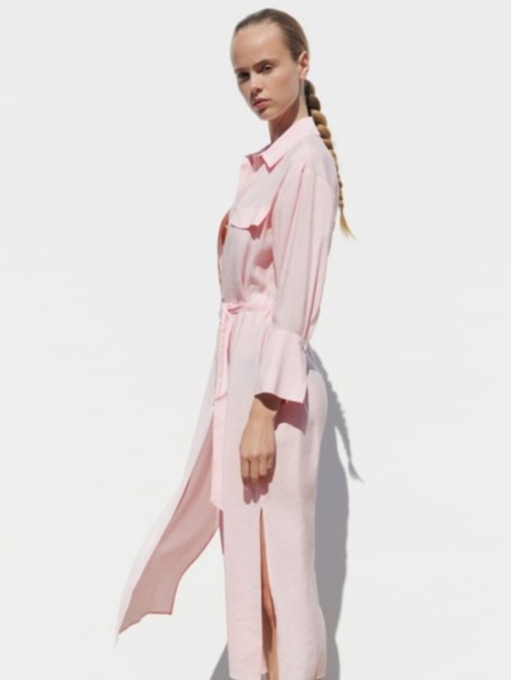 Zara Soft Pink Midi Shirt Dress with D-Ring Belt - Picture 2 of 16